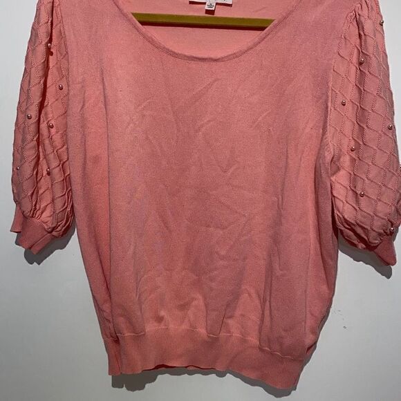 Nanette Lepore Women's Pink Ribbed Knit Beaded Sleeve Pullover Sweater Size XL - Picture 2 of 10
